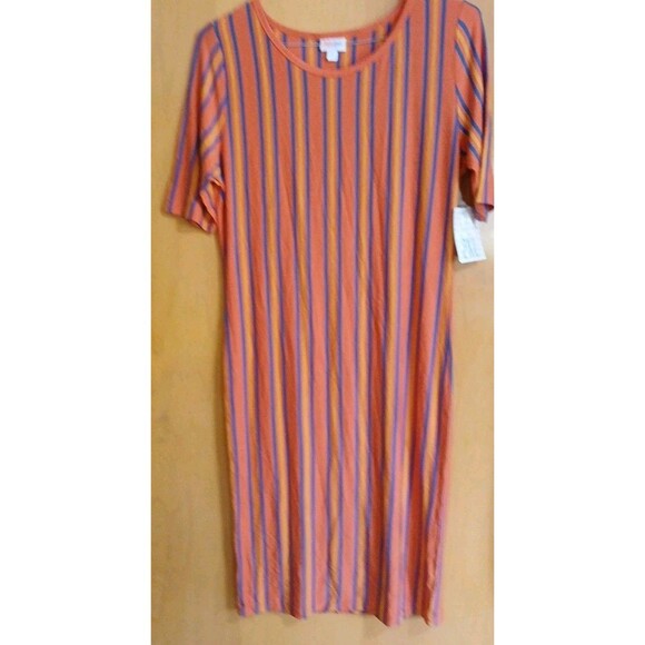 LuLaRoe Julia Bodycon Orange/Blue/Yellow Stripped Dress Womens 2XL - Picture 1 of 16